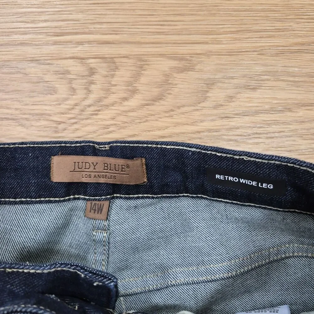 Judy Blue Retro Wide Leg Jeans Womens 14W Flared Hippie Stretch Denim 32x33